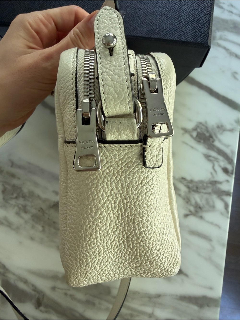 Prada Soft White Leather Crossbody Bag with Logo and Adjustable Leather strap - Picture 5 of 14